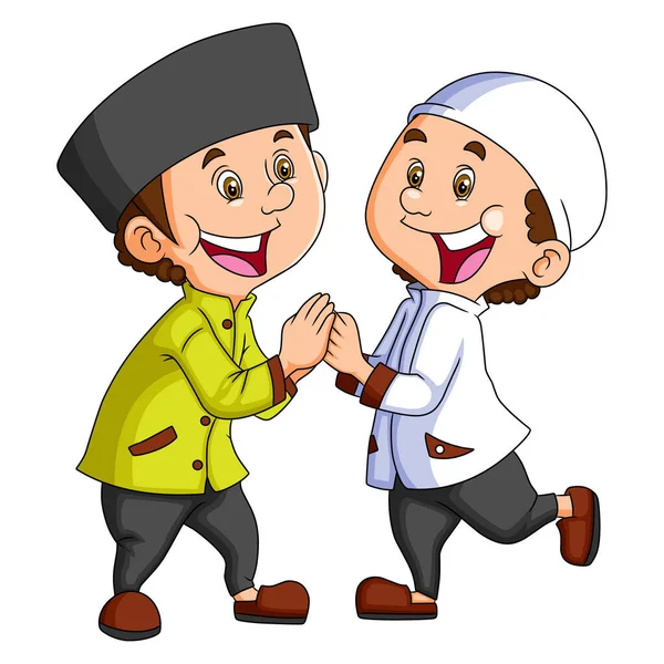 Two Boys Meeting Celebrating Eid Fitr Illustration — Stock Vector