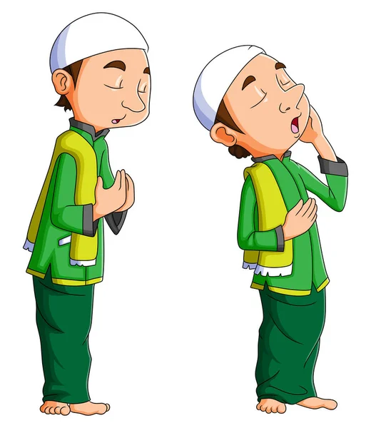 Two Man Mosque Calling Praying Illustration — Stock Vector