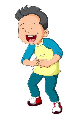 The boy is laughing out loud and holding his stomach of illustration
