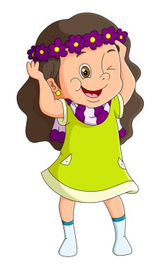 The girl is winking at someone and wearing a flower crown of illustration