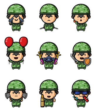 Savaş maskotları için silahı olan asker adam.