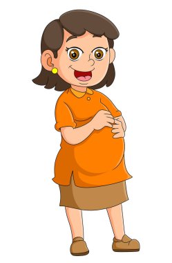 Mutlu hamile anne resimlerin karnını okşuyor.