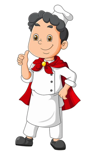 那位超级英雄厨师正在放弃大拇指 穿着附有插图的长袍 — 图库矢量图片