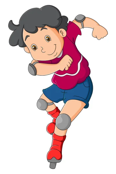 Active Boy Playing Roller Skate Safety Equipment Illustration — Vector de stock