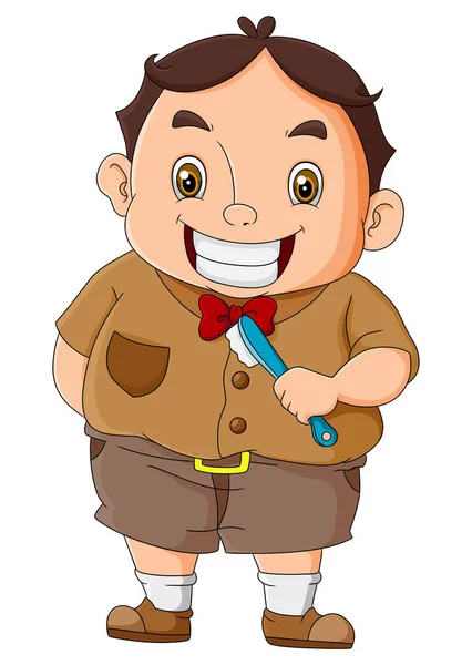 Diligent Boy Smiling Always Clean His Teeth Illustration — Stockvektor