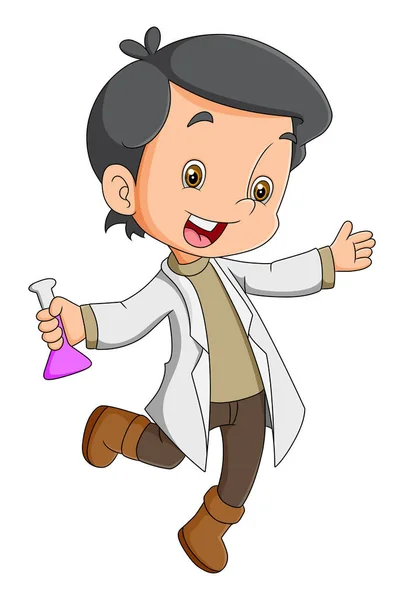 Happy Scientist Walking Funny Pose While Holding Poison Illustration — Stockvektor