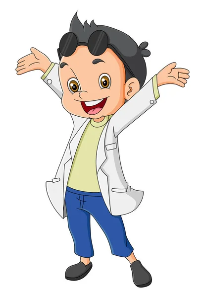 Scientist Boy Very Happy Cool His Sunglasses Illustration — Vetor de Stock