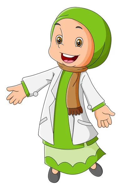 Scientist Girl Wearing Hijab Very Welcome Others Illustration — 스톡 벡터