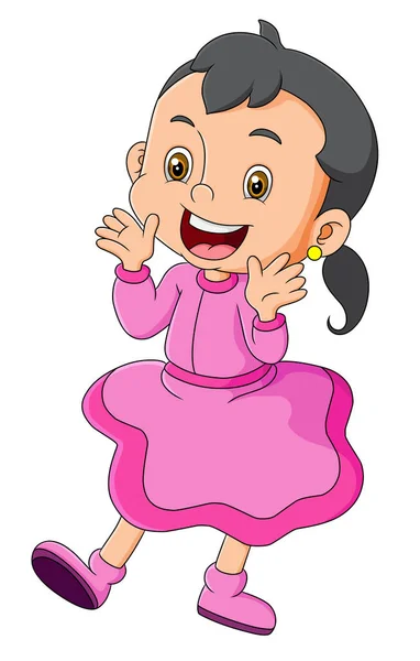Cute Girl Standing Playing Pink Costume Illustration — Archivo Imágenes Vectoriales