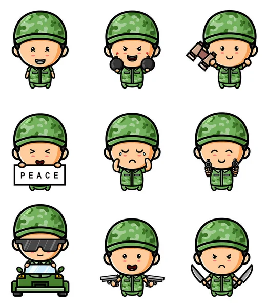 Şirin asker çocuk, elinde silah maskotu demetini tutuyor.
