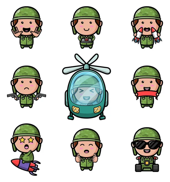 Strong Army Ready War Mascot Bundle Set Illustration — Image vectorielle