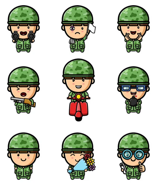 Soldier Man War Area Mascot Bundle Set Illustration — Image vectorielle