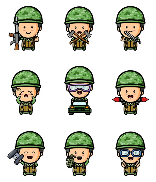 Army Different Expression Mascot Bundle Set Illustration — Image vectorielle