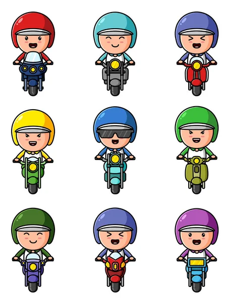 Man Riding Motorcycle Different Expression Mascot Bundle Set Illustration —  Vetores de Stock