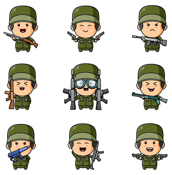 Army Holding Gun Mascot Bundle Set Illustration — Stockvector