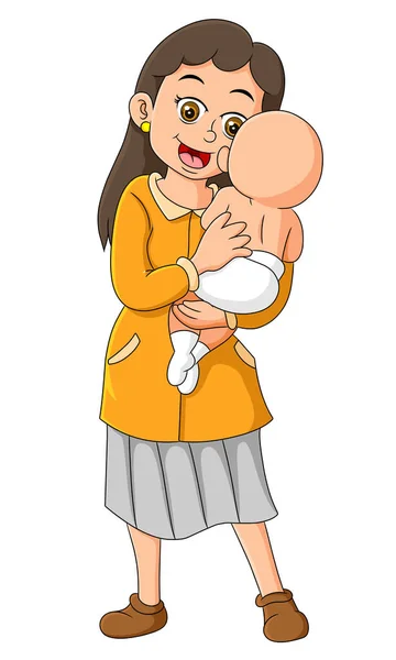 Young Mother Hugging Baby Illustration — Stock Vector