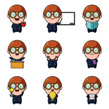 Öğretim görevlisi sınıfa bir takım resimli maskotluk öğretiyor.