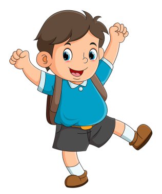 Neşeli çocuk illüstrasyon sabahında okula gideceği için çok heyecanlı.