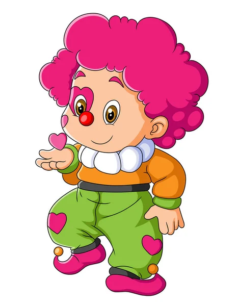 Simpatico Clown Boy Sta Dando Amore Illustrazione — Vettoriale Stock