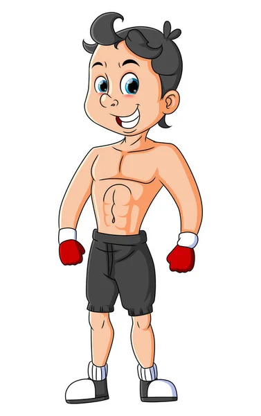 Boxer Man Standing Has Muscular Body Illustration — Stock Vector
