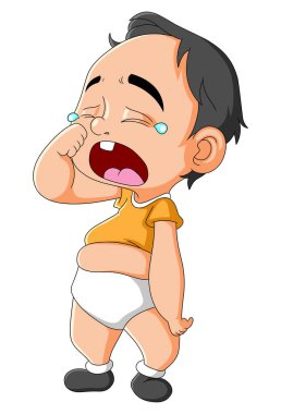 Küçük çocuk ayakta ve resimden çok üzgün bir şekilde ağlıyor.