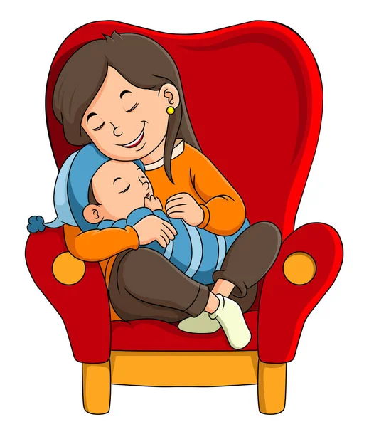 Mother Carrying Her Child Fall Sleep Illustration — Stock Vector