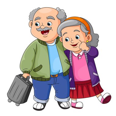 The couple of grandparents are excited to go out somewhere together of illustration