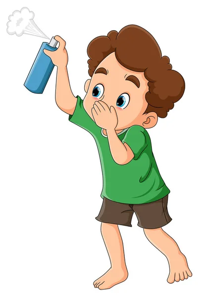 Boy Spraying Insect Repellent Room Illustration — Stockvector