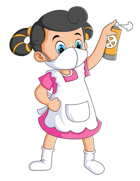Girl Cleaning Room Spraying Air Freshener Illustration — 图库矢量图片