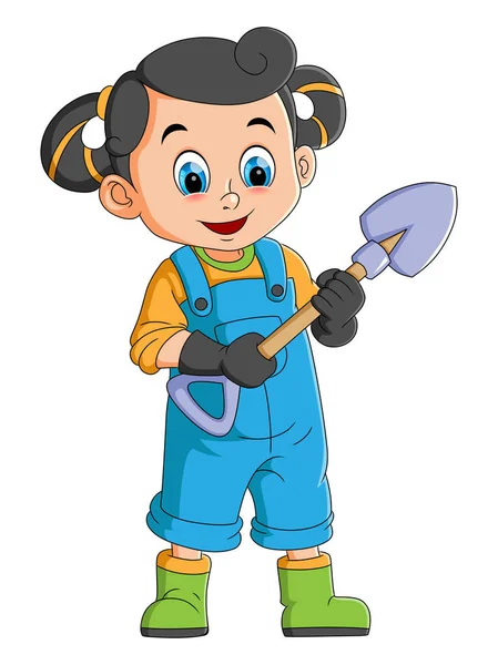 Worker Girl Holding Shovel Wearing Suit Illustration — 图库矢量图片