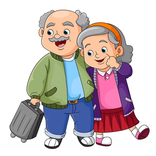 Couple Grandparents Excited Out Somewhere Together Illustration — Stock Vector