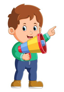 The boy is pointing on something and using a loudspeaker of illustration