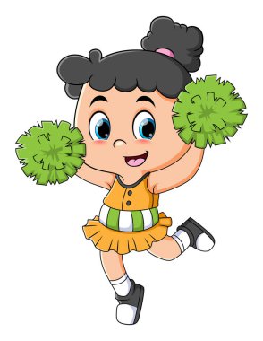 Amigo kız, illüstrasyon ekibini desteklemek için dans ediyor.