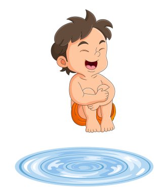 boy diving into water to swim on vacation day of illustration