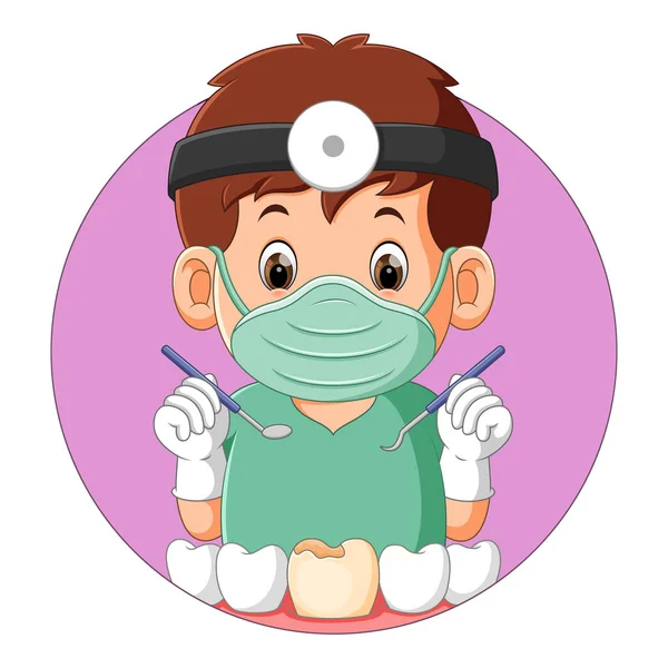 Good Dentist Checking Having Out Broken Teeth Illustration — Stockvektor