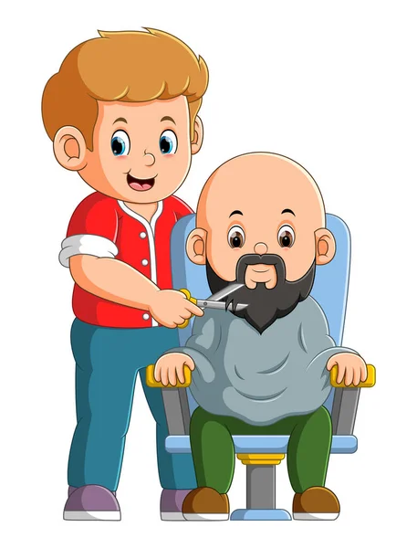 Bald Guy Ready Shave His Long Beard Illustration — стоковый вектор