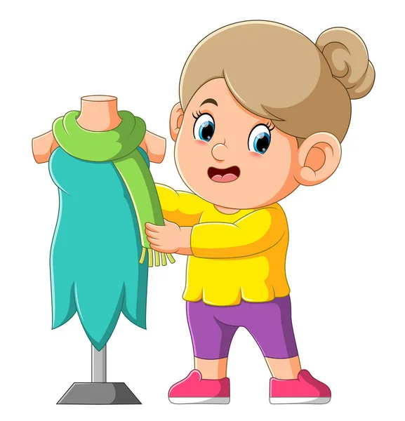 Girl Having Good Dress Which Put Mannequin Illustration — Wektor stockowy