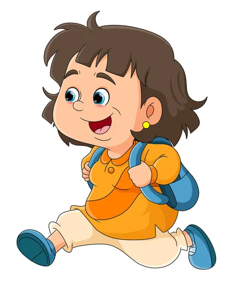 Little Girl Running Quickly School Illustration — 스톡 벡터