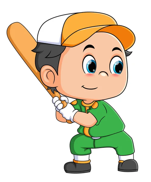 Boy Batter Playing Baseball Ready Hitting Ball Illustration — Vetor de Stock