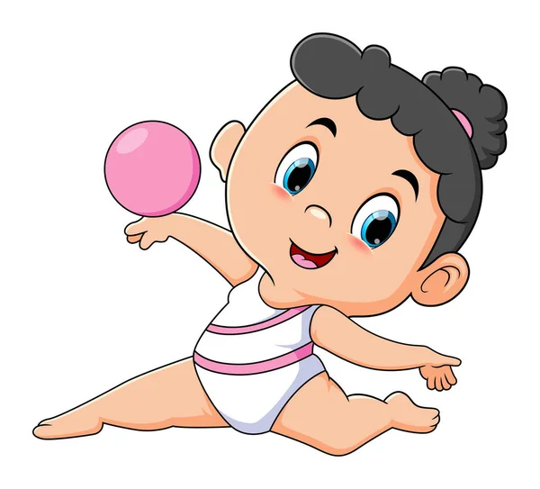 Little Girl Artistic Swimming Playing Ball Illustration — Stockvector