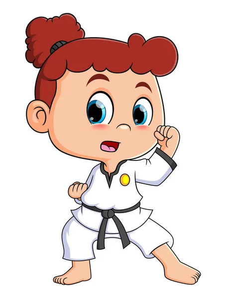 Taekwondo Girl Doing Movement Attack Opponent Illustration — Vector de stock