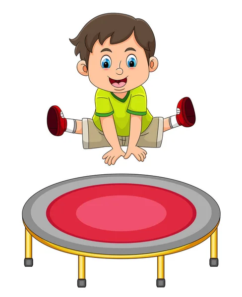 Cute Boy Jumping Trampoline Doing Freestyle Illustration — Vetor de Stock