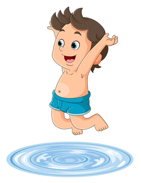 Little Boy Jumping Pond Attraction Illustration — Archivo Imágenes Vectoriales