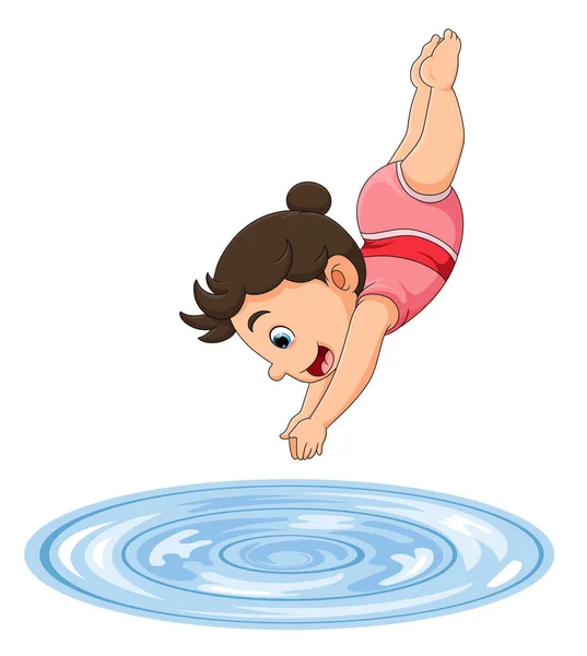 Girl Diving Water White Background Illustration — 스톡 벡터