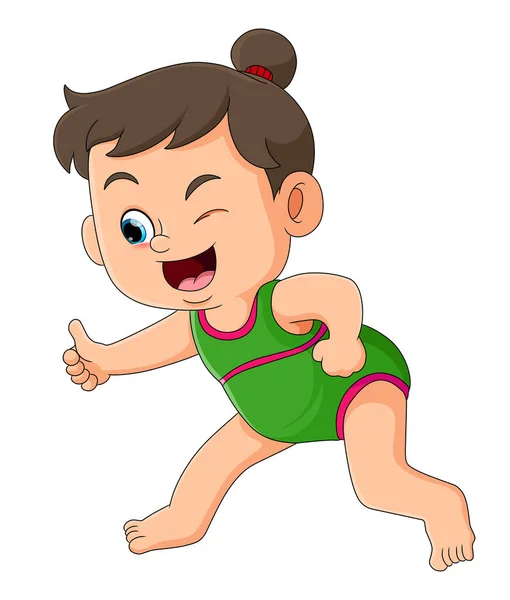 Cartoon Happy Little Girl Swimsuit Posing Illustration — стоковый вектор