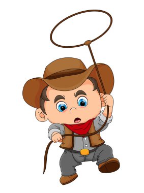 The little cowboy is catching something with the long rope of illustration