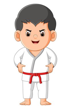 The karate boy is ready to beat the enemy in the competition of illustration