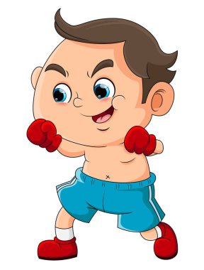 The boy is doing the boxing with the strong power of illustration