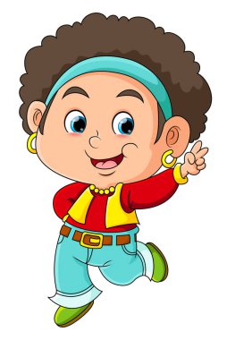 The curly girl is posing with a cute and cool pose while wearing casual clothes of illustration