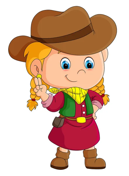 Little Cowboy Girl Posing Cowboy Costume Illustration — Stock Vector